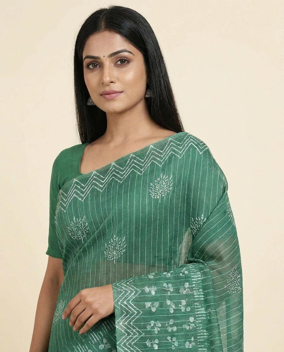 Digital Print Tussar Silk Saree with Ethnic Floral Work Printed Saree by Rangoli