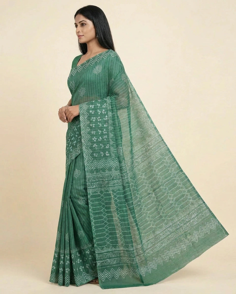 Digital Print Tussar Silk Saree with Ethnic Floral Work Printed Saree by Rangoli