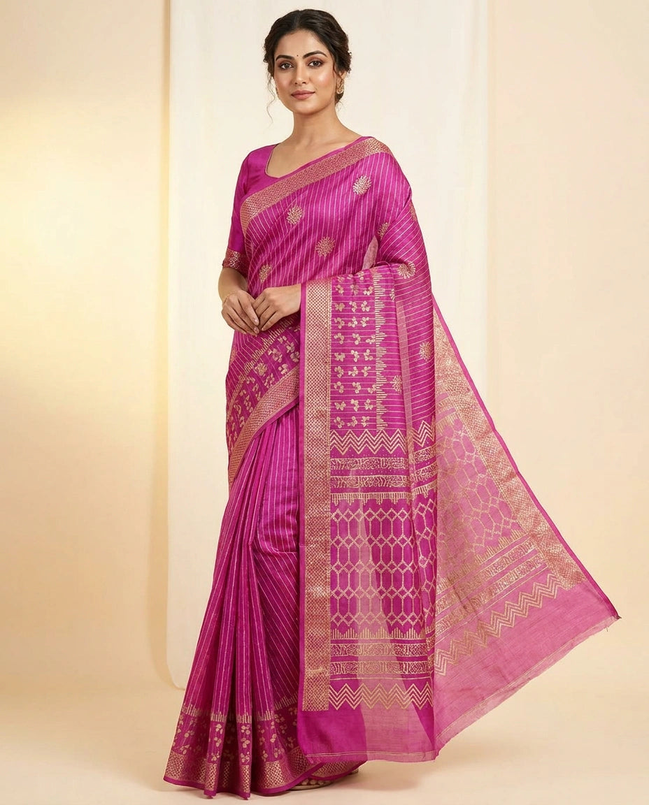 Digital Print Tussar Silk Saree with Ethnic Floral Work Printed Saree by Rangoli