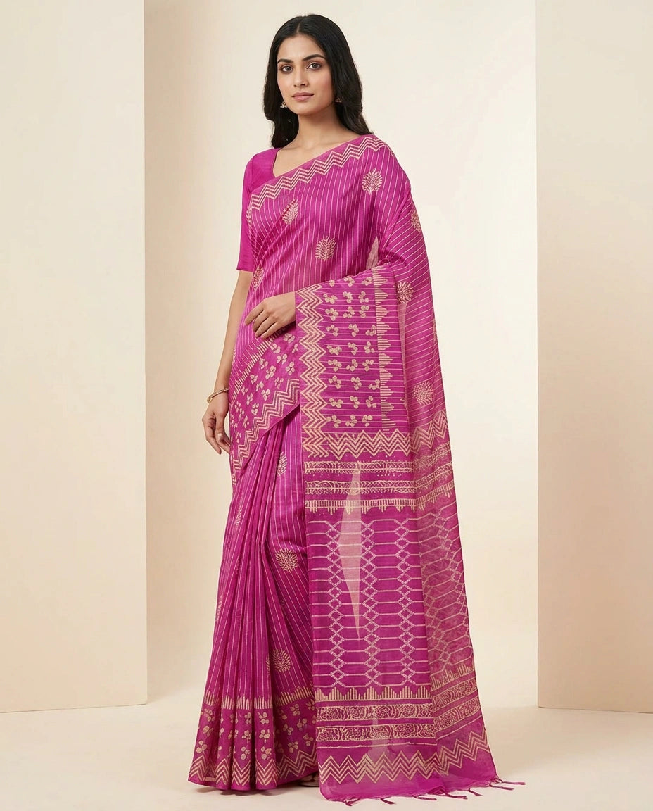 Digital Print Tussar Silk Saree with Ethnic Floral Work Printed Saree by Rangoli