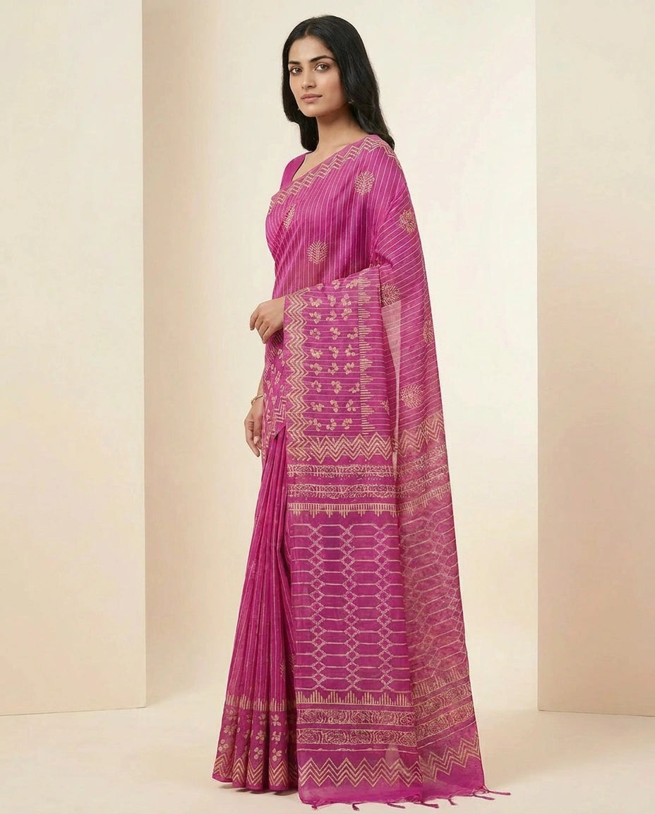 Digital Print Tussar Silk Saree with Ethnic Floral Work Printed Saree by Rangoli