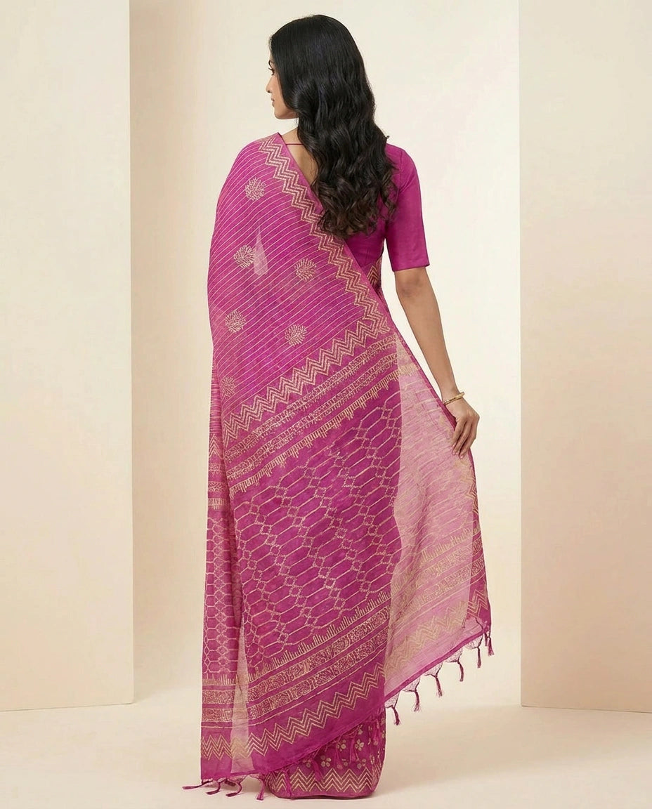 Digital Print Tussar Silk Saree with Ethnic Floral Work Printed Saree by Rangoli