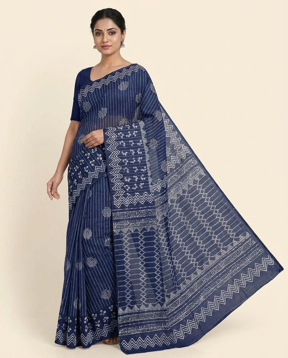 Digital Print Tussar Silk Saree with Ethnic Floral Work Printed Saree by Rangoli