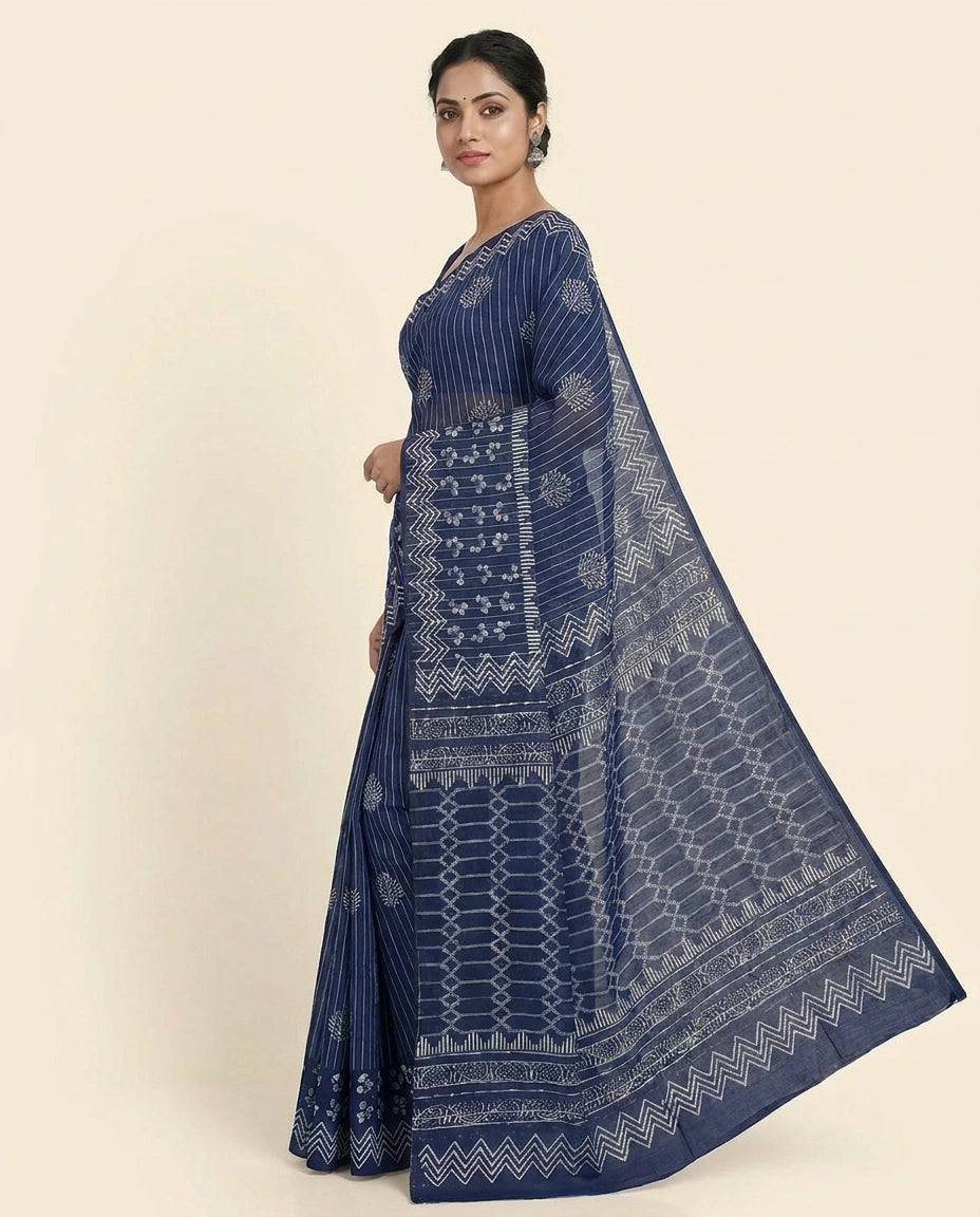 Digital Print Tussar Silk Saree with Ethnic Floral Work Printed Saree by Rangoli