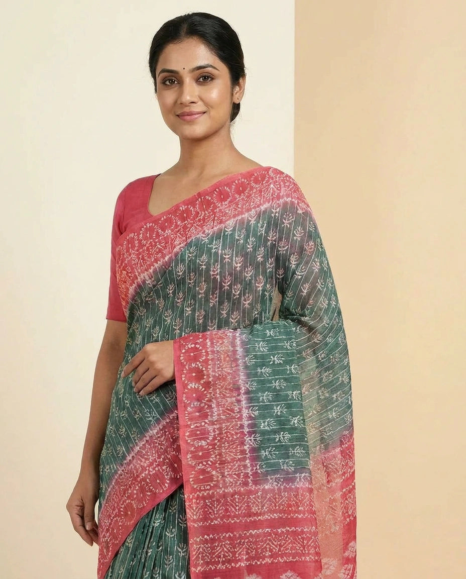 Tussar Silk Saree with Vibrant Digital Print and Border view 2