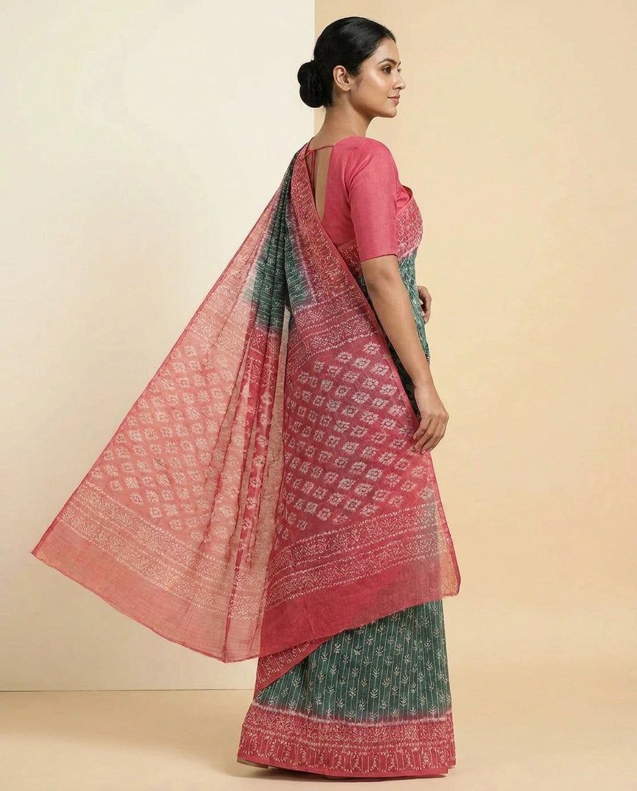 Tussar Silk Saree with Vibrant Digital Print and Border view 3