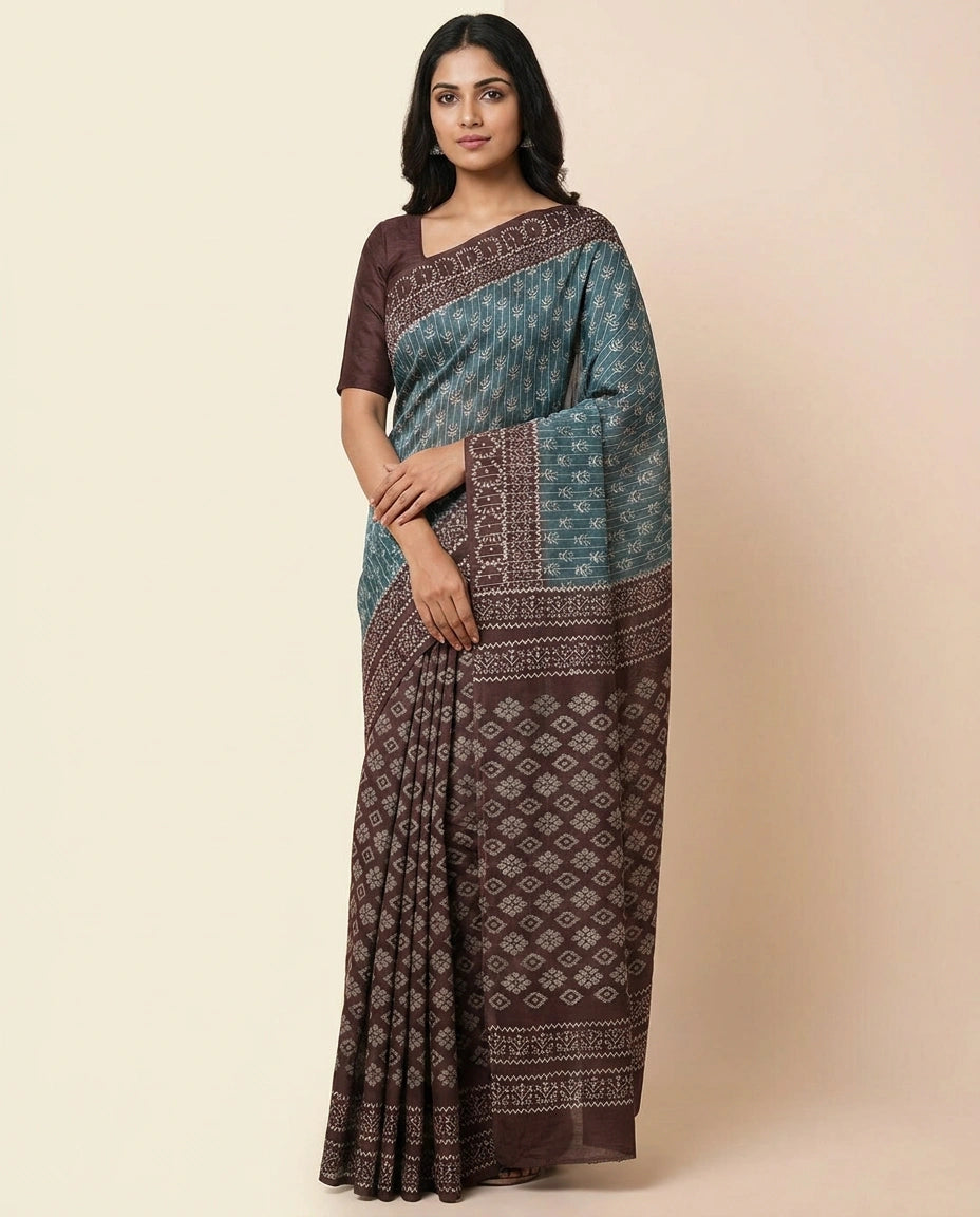 Tussar Silk Saree with Vibrant Digital Print and Border view 5
