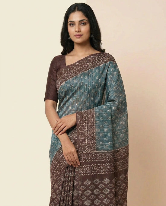 Tussar Silk Saree with Vibrant Digital Print and Border view 6