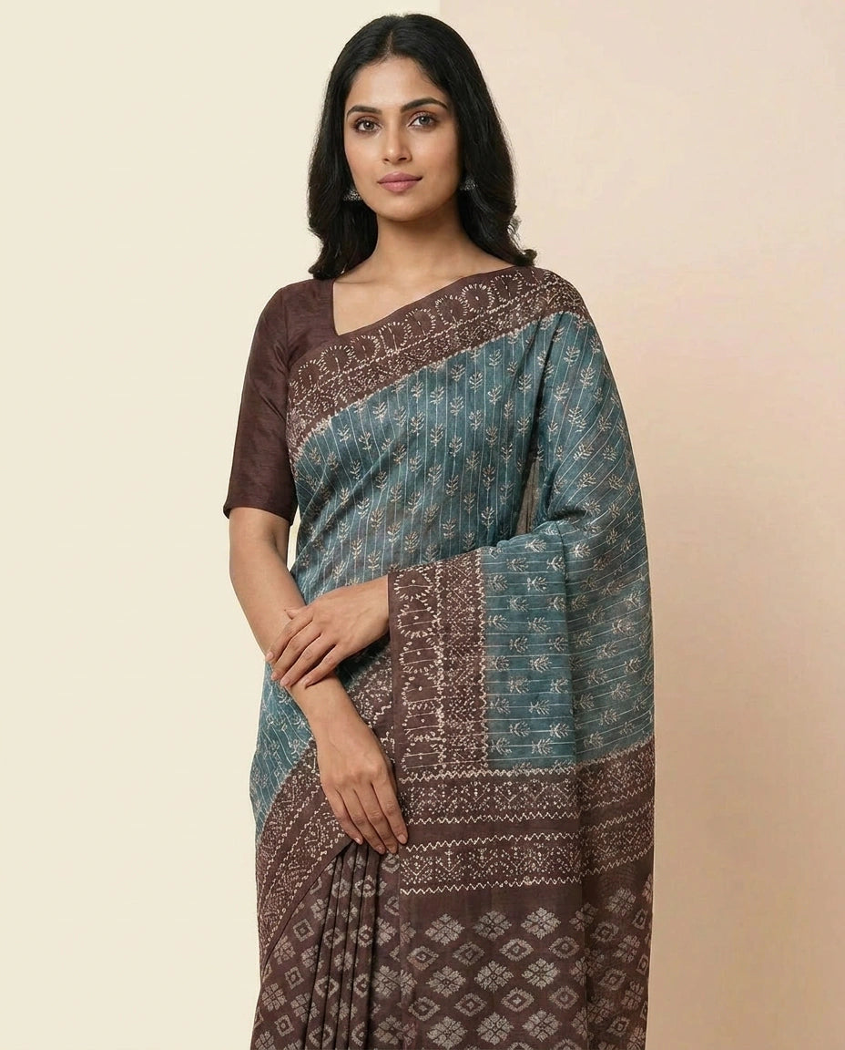 Tussar Silk Saree with Vibrant Digital Print and Border view 6