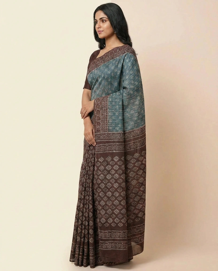 Tussar Silk Saree with Vibrant Digital Print and Border view 7