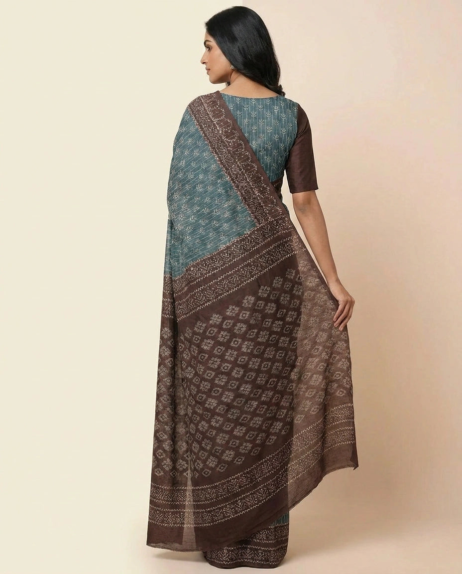 Tussar Silk Saree with Vibrant Digital Print and Border view 8