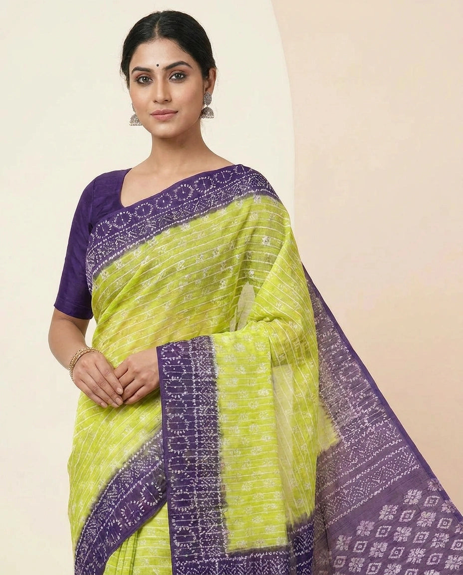 Tussar Silk Saree with Vibrant Digital Print and Border view 10