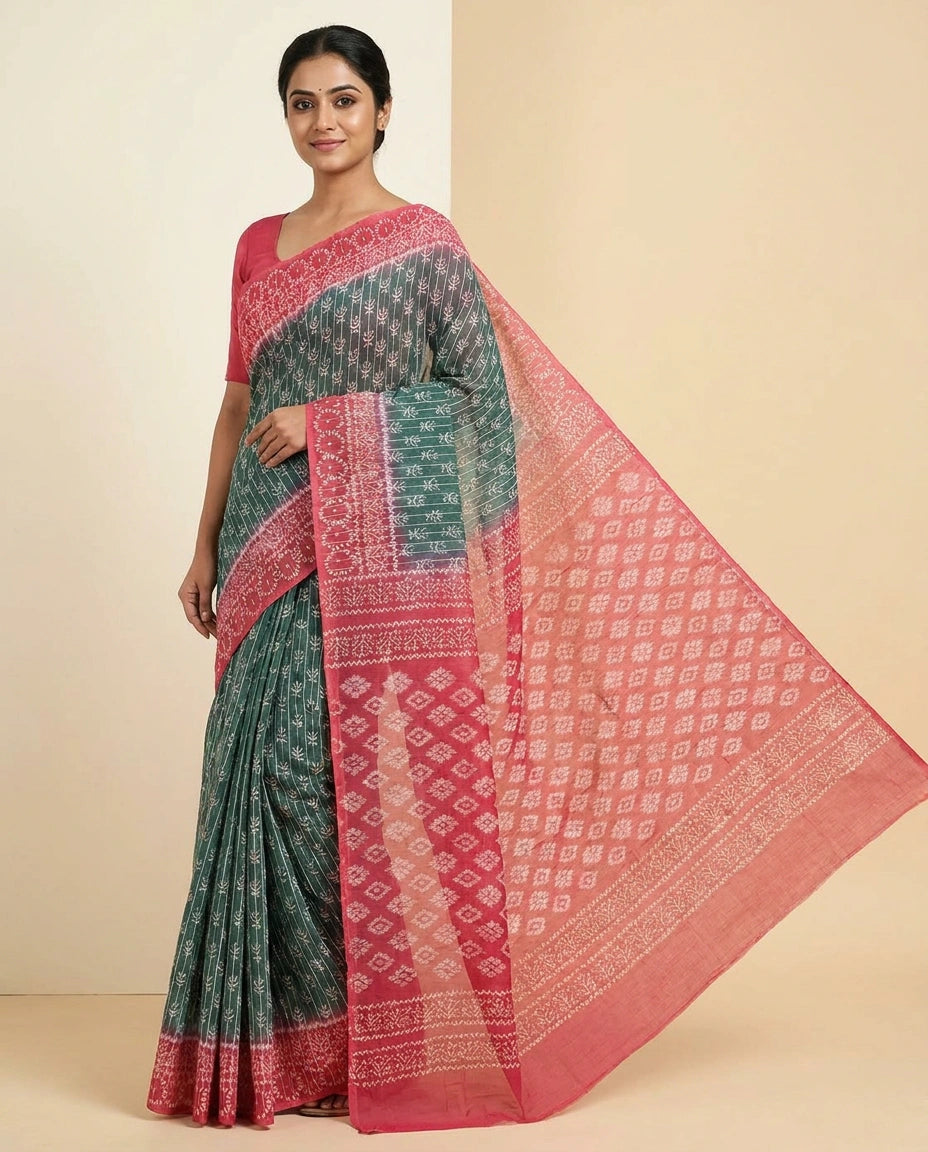 Pink/Purple Tussar Silk Saree with Vibrant Digital Print and Border