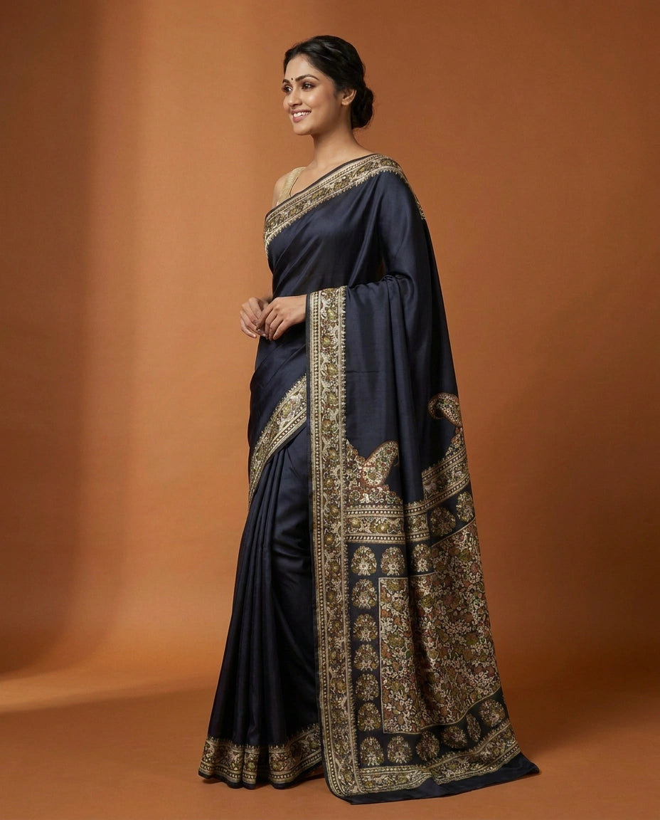Satin Silk Banarasi Saree with Woven Border - Rangoli India