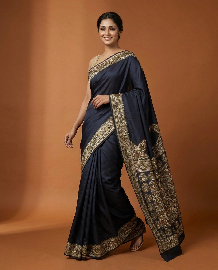 Satin Silk Banarasi Saree with Woven Border - Rangoli India
