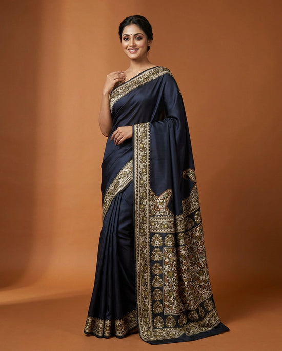 Satin Silk Banarasi Saree with Woven Border - Rangoli India
