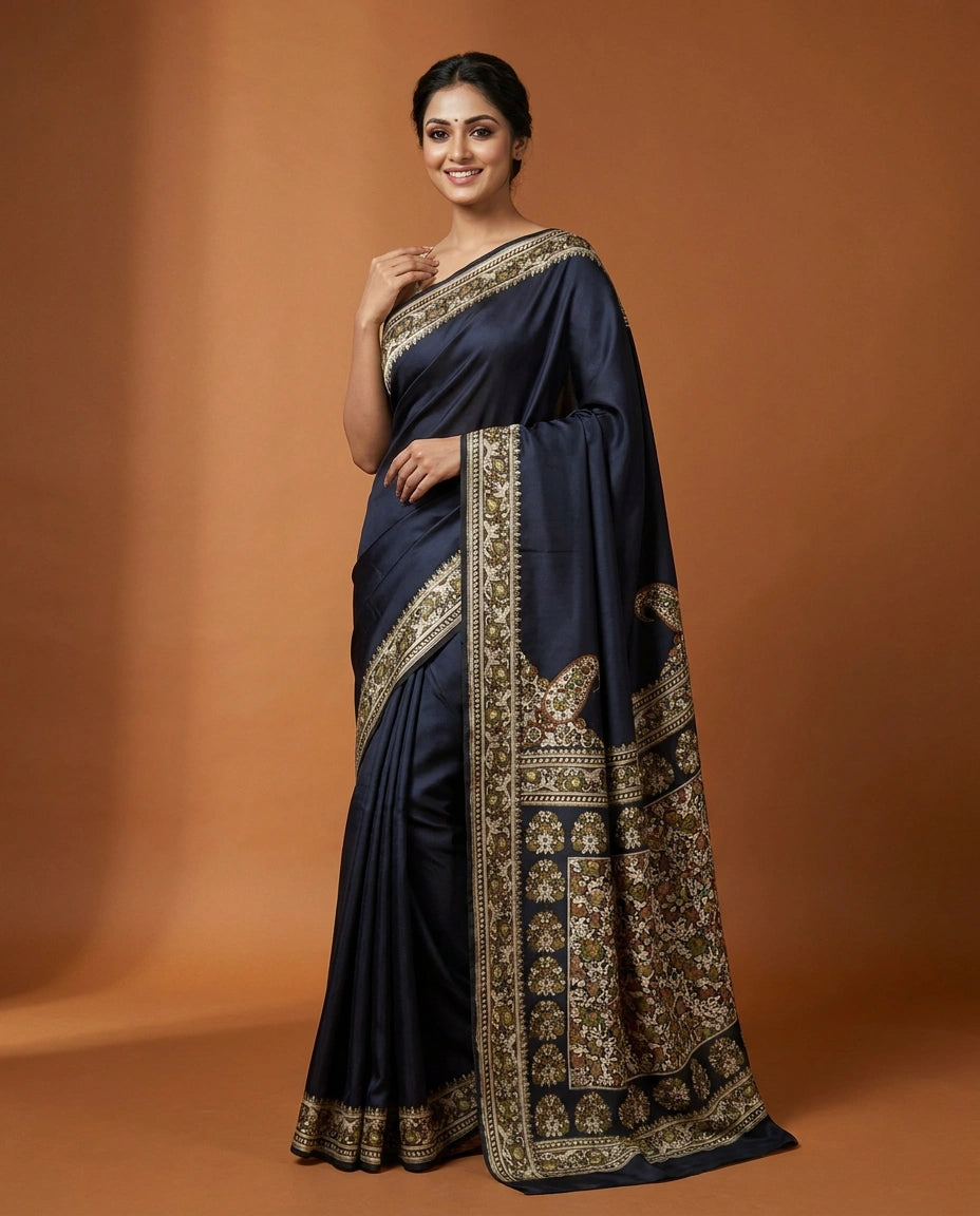 Satin Silk Banarasi Saree with Woven Border - Rangoli India