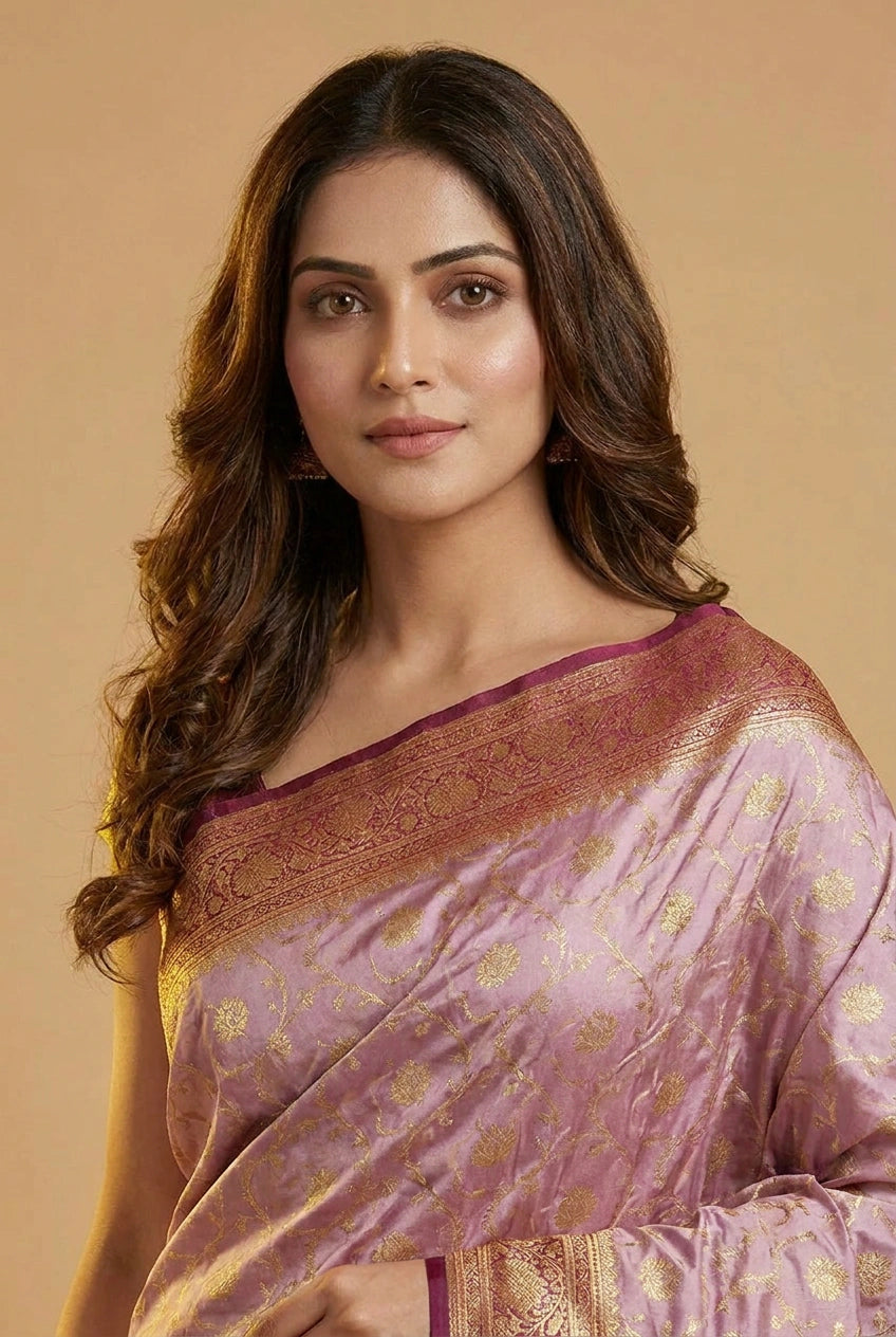 Satin Silk Bridal Banarasi Saree with Lotus Buti for Reception Day