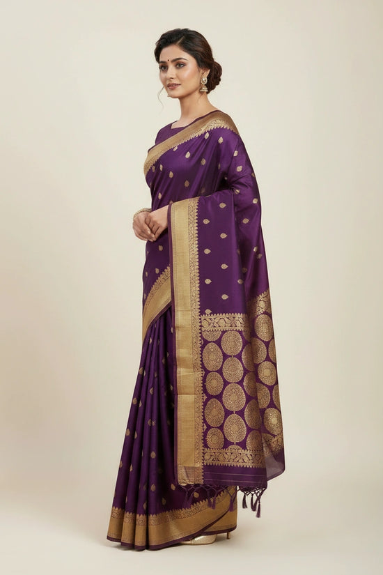 Green Satin Silk Banarasi Saree with Floral Zari Jaal - Rangoli India