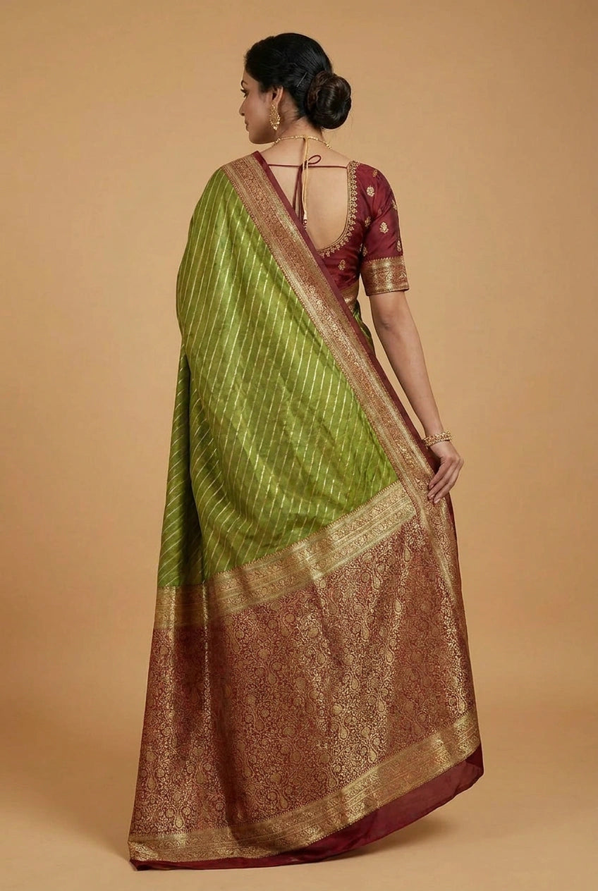 Pista Green Satin Silk Bridal Banarasi Saree for Bridal Engagement