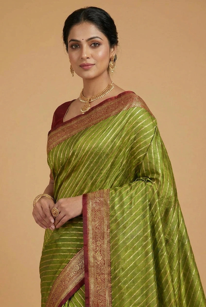 Pista Green Satin Silk Bridal Banarasi Saree for Bridal Engagement