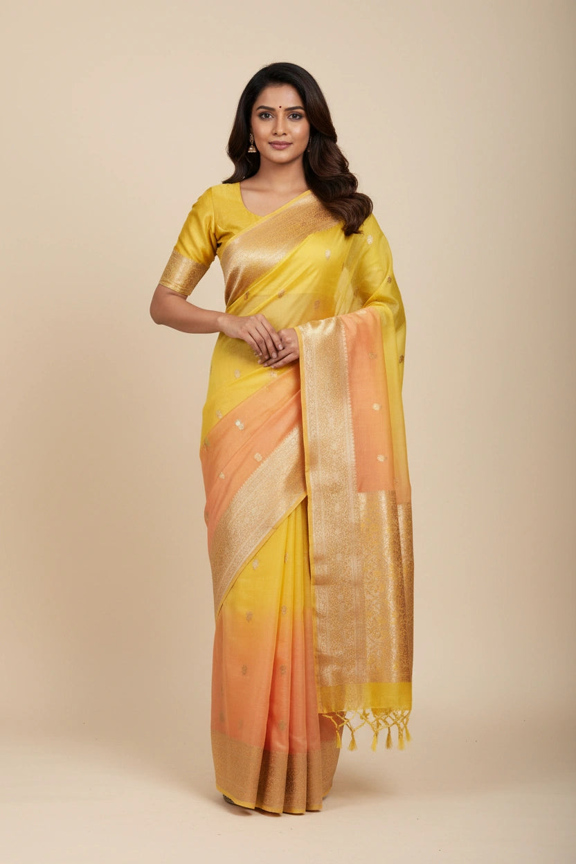 Banarasi Raw Mango Silk Saree with Heritage Booti Weave | Rangoli