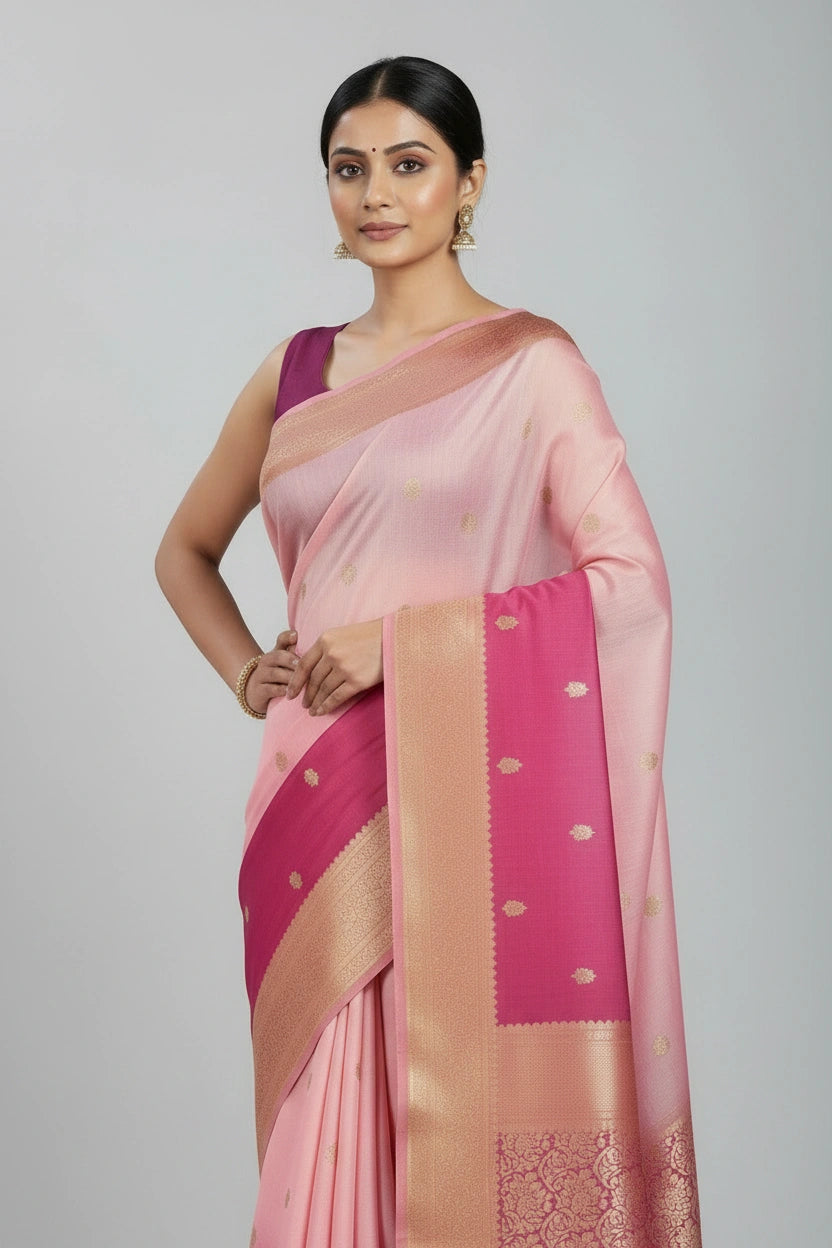 Banarasi Raw Mango Silk Saree with Heritage Booti Weave - View 9 | Rangoli