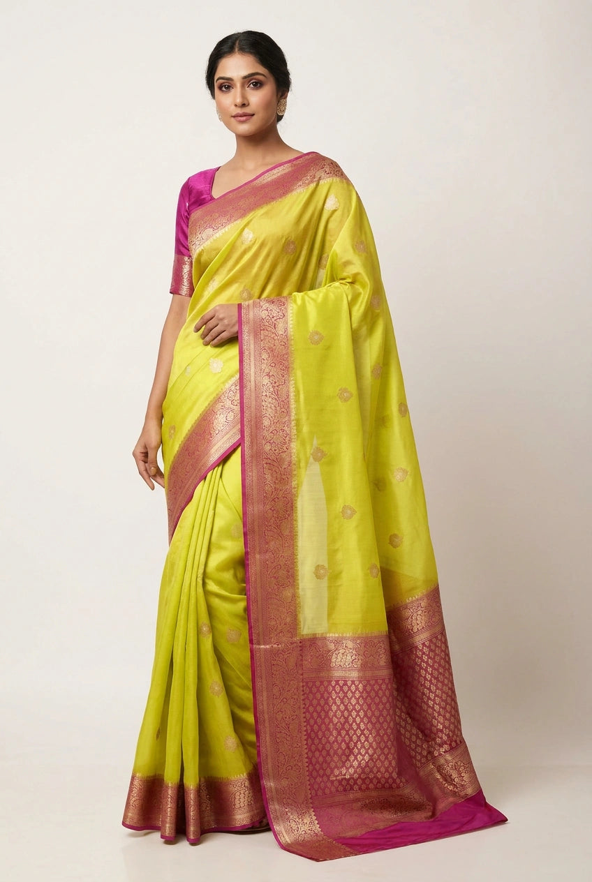 Banarasi Raw Mango Silk Saree with Royal Zari Pallu Work | Rangoli