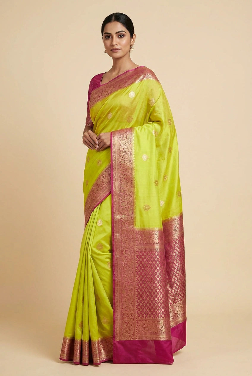 Banarasi Raw Mango Silk Saree with Royal Zari Pallu Work - View 2 | Rangoli