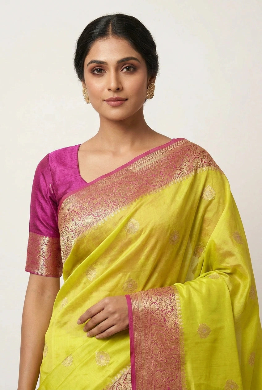 Designer Raw Mango Silk Banarasi Silk Saree - Pink/Rani | Rangoli