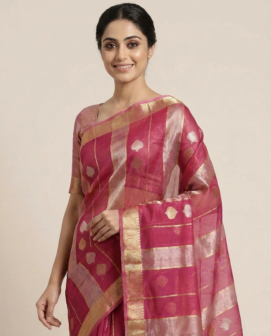 Organza Banarasi Saree with Woven Border - Rangoli India