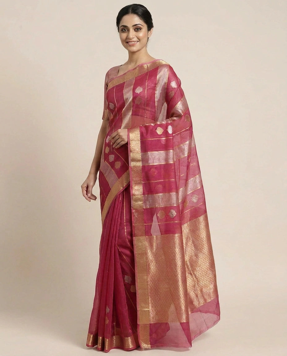 Organza Banarasi Saree with Woven Border - Rangoli India