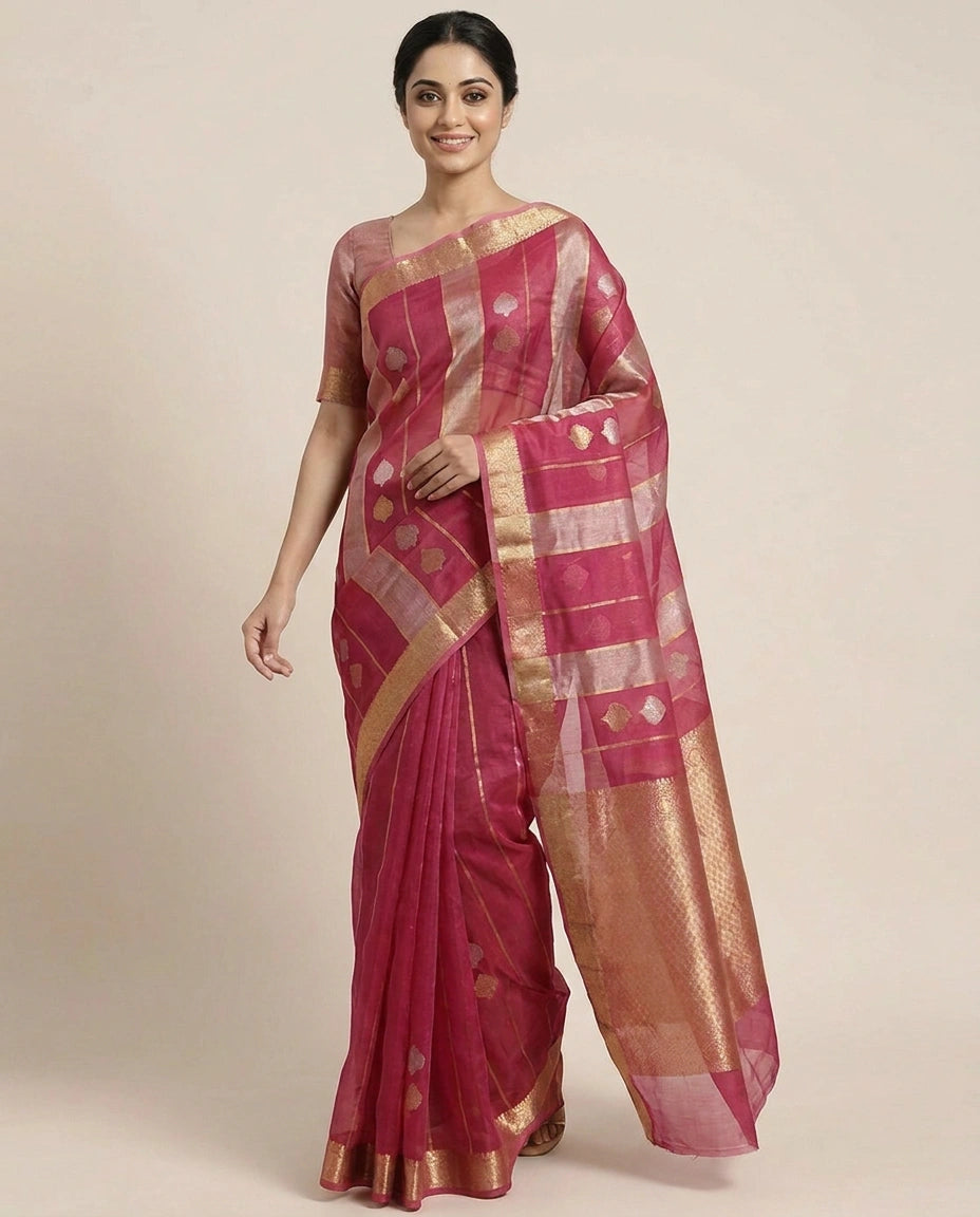 Organza Banarasi Saree with Woven Border - Rangoli India
