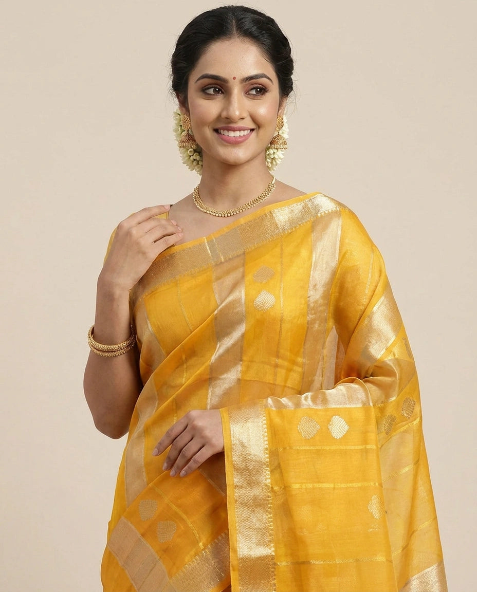 Organza Banarasi Saree with Woven Border - Rangoli India