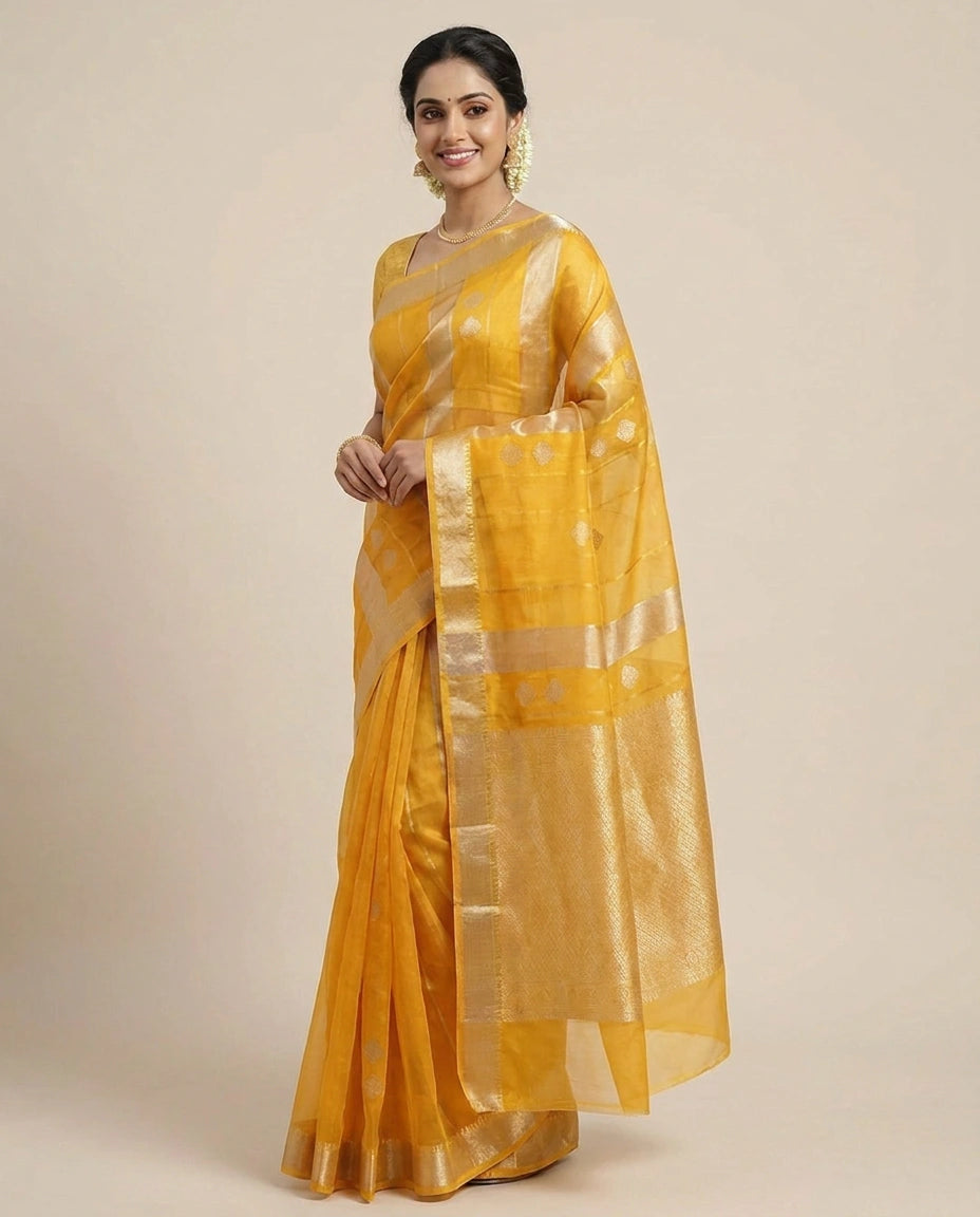 Organza Banarasi Saree with Woven Border - Rangoli India