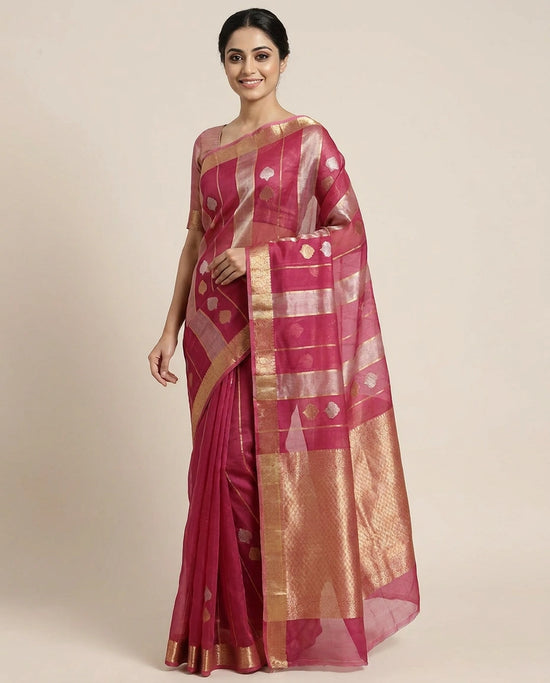 Organza Banarasi Saree with Woven Border - Rangoli India