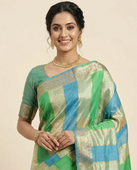 Multi-Colour Organza Banarasi Saree with Woven Border - Rangoli India