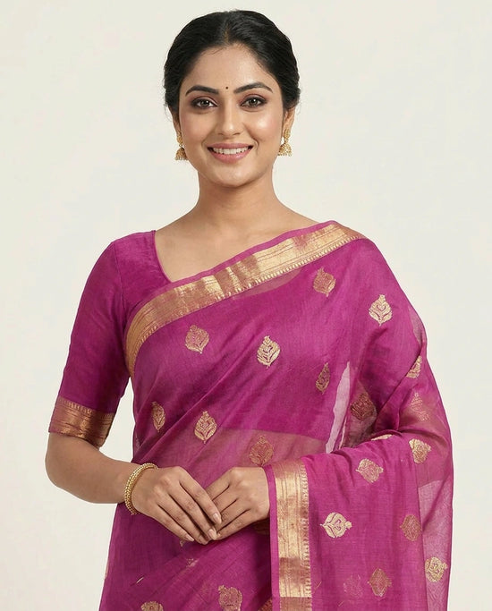 Organza Banarasi Saree with Woven Motifs and Zari Border - Rangoli India