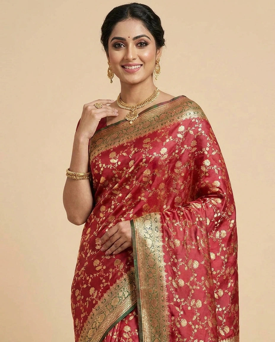 Banaras Wedding Saree with Woven Border - Rangoli India