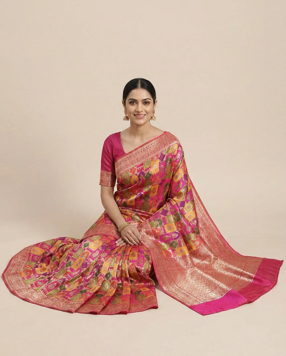 Banarasi Saree in Silk Katan with Woven Pallu - Rangoli India