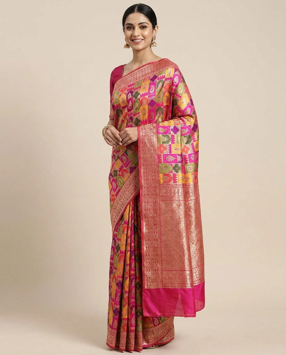 Banarasi Saree in Silk Katan with Woven Pallu - Rangoli India