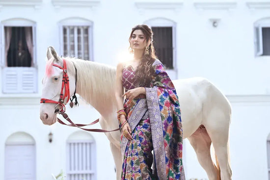 Silk Katan Banarasi Saree with Woven Border - Rangoli India
