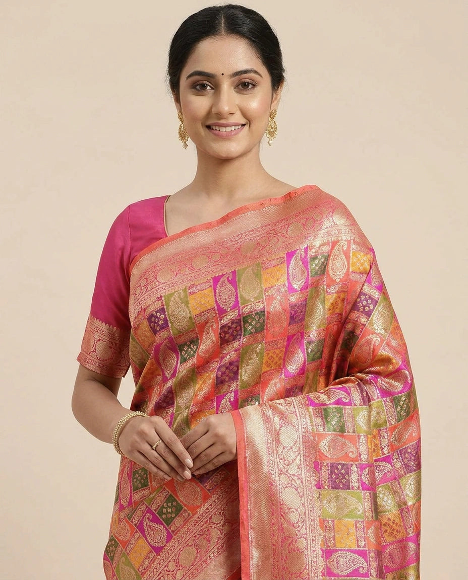Silk Katan Banarasi Saree with Woven Border - Rangoli India