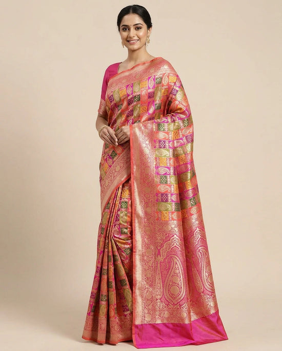 Silk Katan Banarasi Saree with Woven Border - Rangoli India