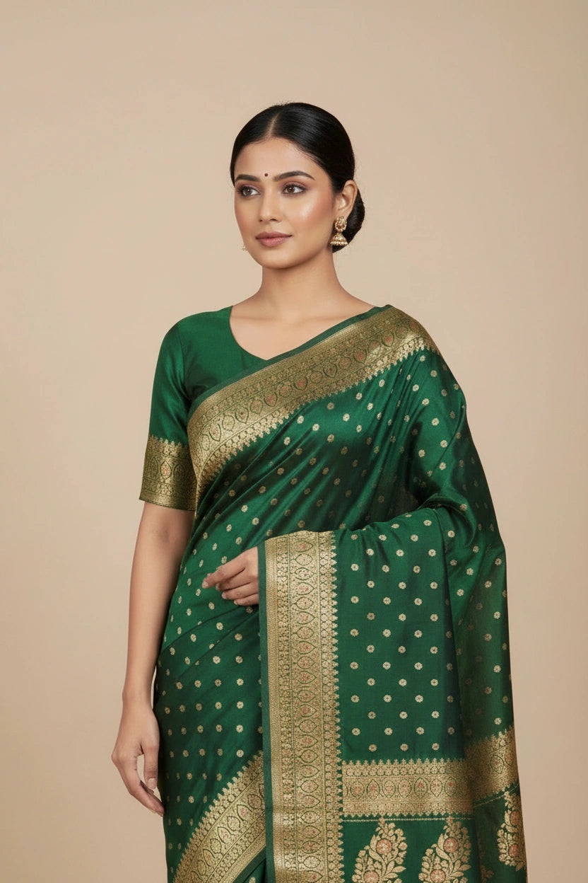 Satin Silk Bridal Banarasi Saree with Karkhana Weave for Wedding Night