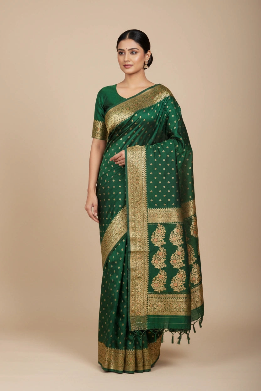 Satin Silk Bridal Banarasi Saree with Karkhana Weave for Wedding Night