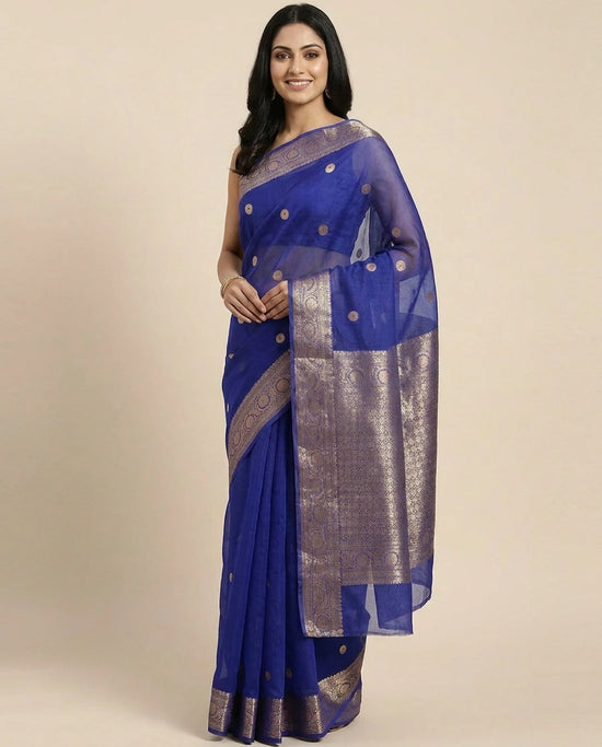 Organza Banarasi Saree with Woven Zari Border - Rangoli India