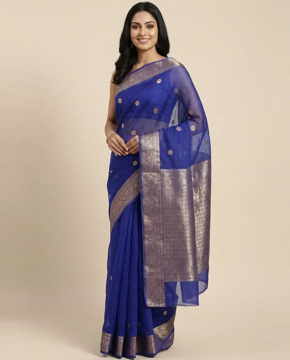 Organza Banarasi Saree with Woven Zari Border - Rangoli India