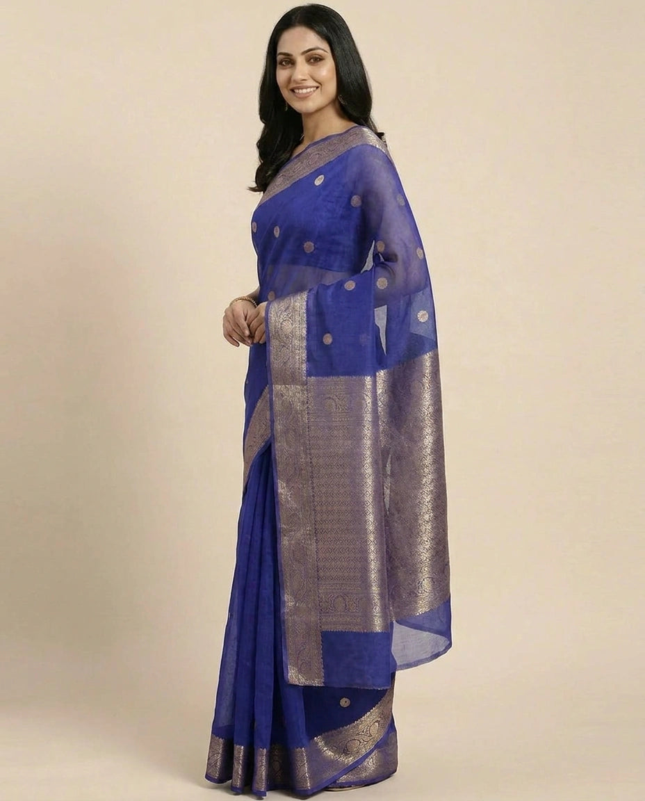 Organza Banarasi Saree with Woven Zari Border - Rangoli India