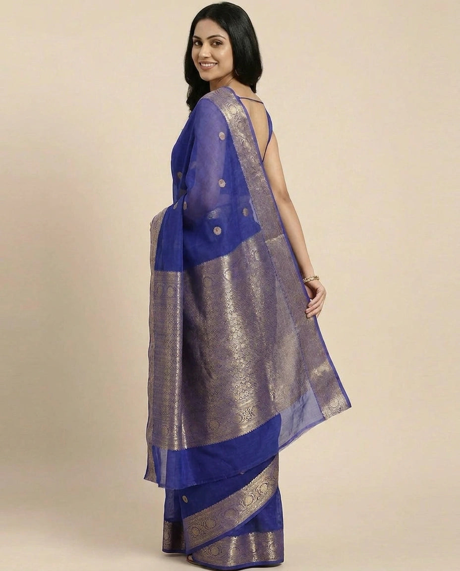 Organza Banarasi Saree with Woven Zari Border - Rangoli India
